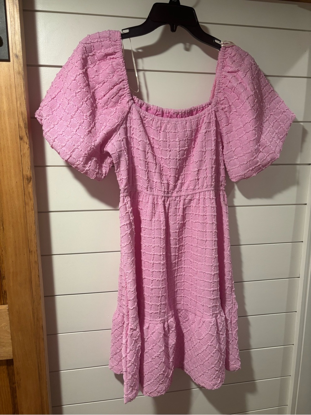Umgee Pink Textured Puff Sleeve Square Neck Dress